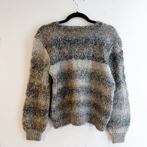 VINTAGE Knit Wool Lace Yoke Sweater Scandinavian/Icelandic Style Grey Pullover - Picture 4 of 13